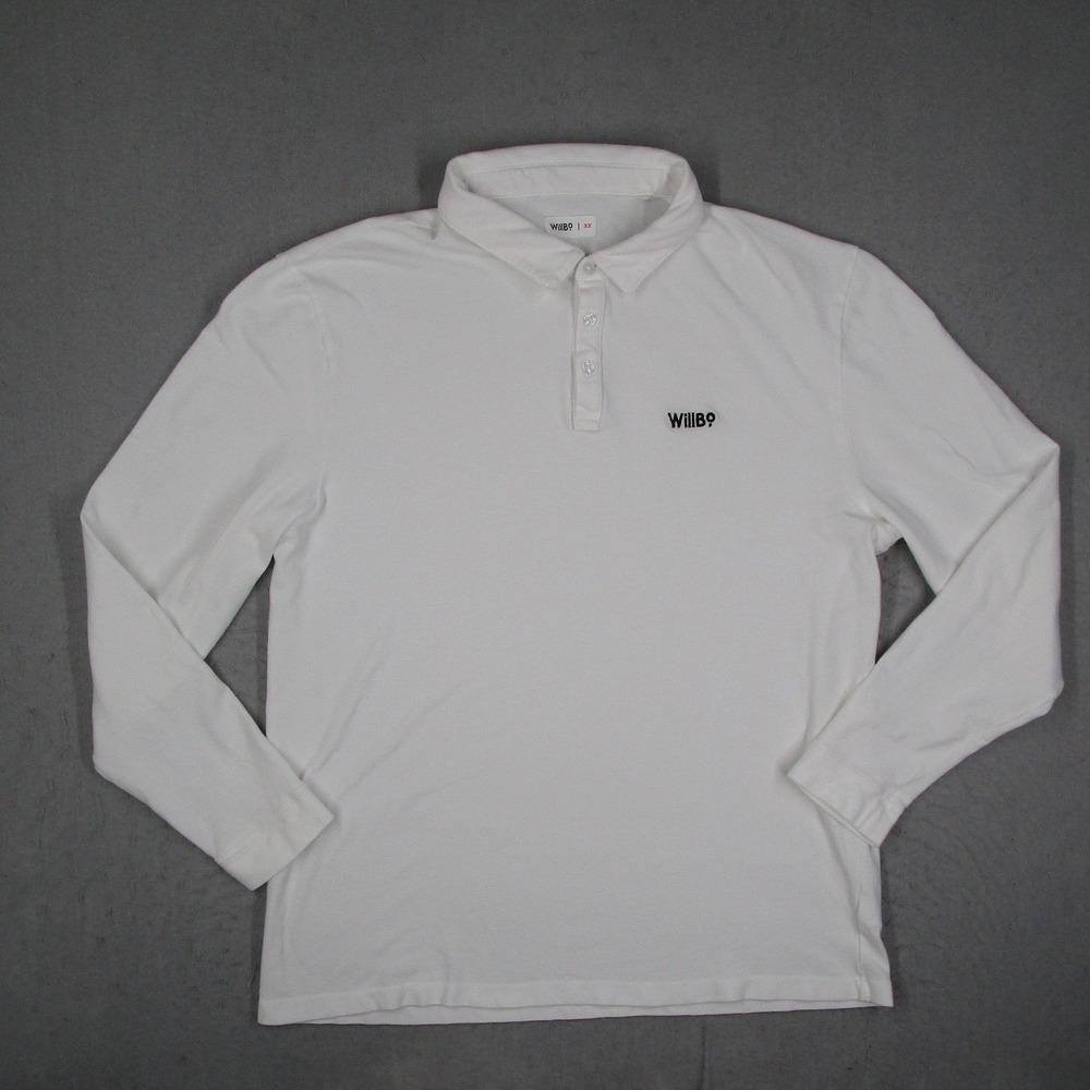 WillBO Mens Long Sleeve Polo Shirt White Cotton Spandex Logo Size XX Made in USA